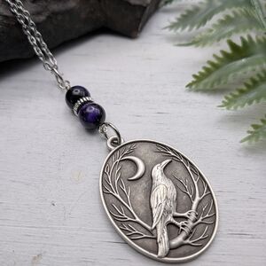 Silver Raven Pendant Necklace
